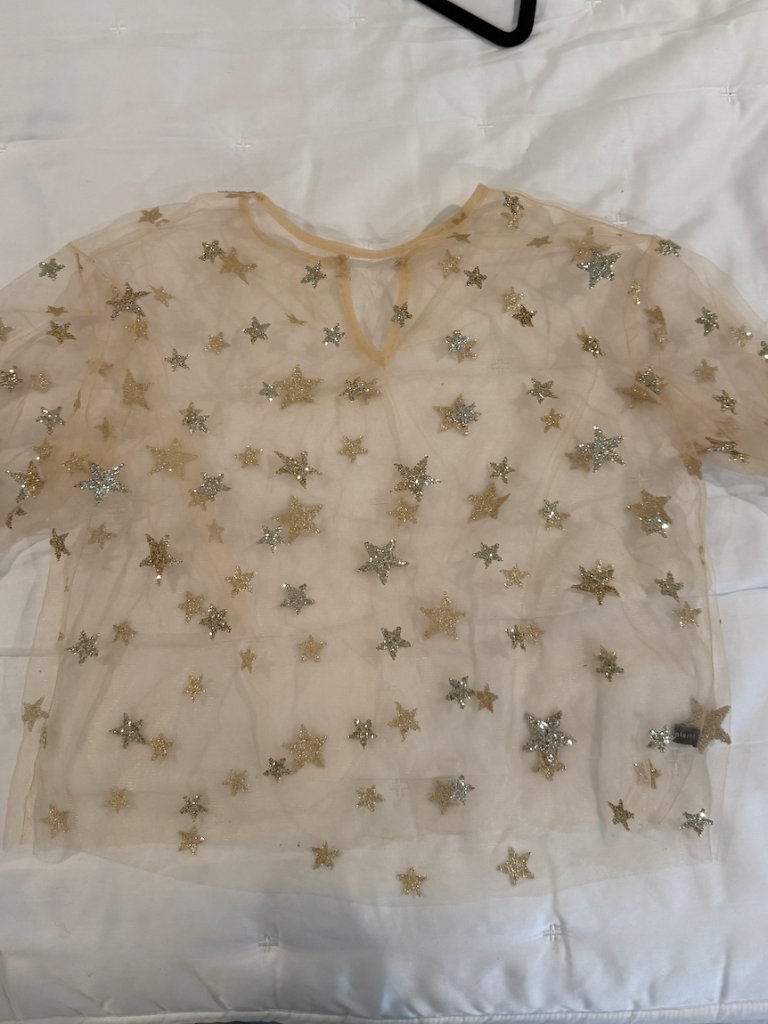 Lirika Matoshi Sheer Gold Star Embellished Tulle Top — image 2 of 3